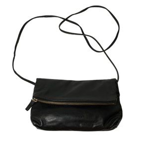 COS Black Leather Crossbody Fold-Over Zip Bag
